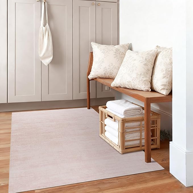 Pink Small Rug for Kitchen Bathroom, Boho Abstract Modern Washable Non Slip by BILEEHOME