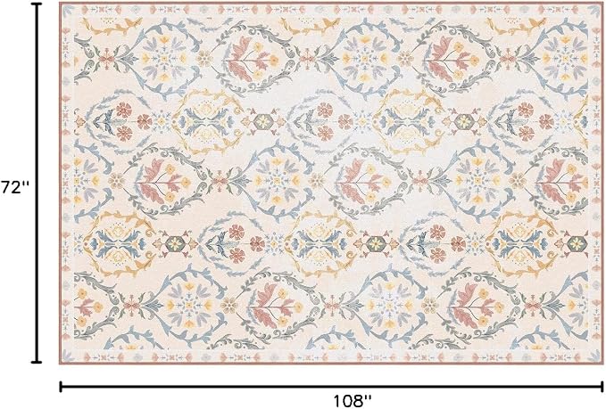 Phantoscope Washable Area Rug 6'x9' Non-Slip, Vintage Floral Boho Rugs - Image 2
