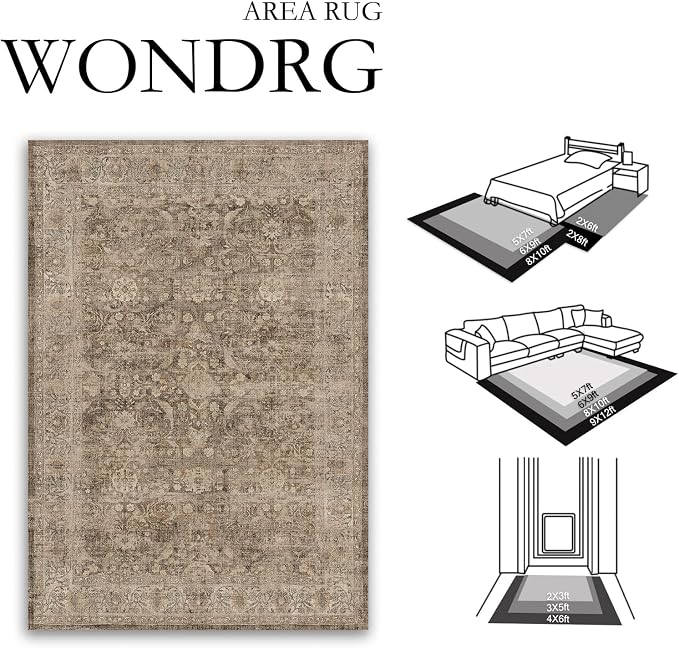 9x12 Rust Brown Area Rug for Living Room Bedroom Neutral Soft Non Slip Rug Low - Image 2