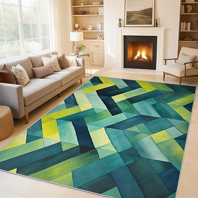 5x8 Geometric Zigzag Rugs for Bedroom Decor, Washable Green Chevron Pattern - Image 2