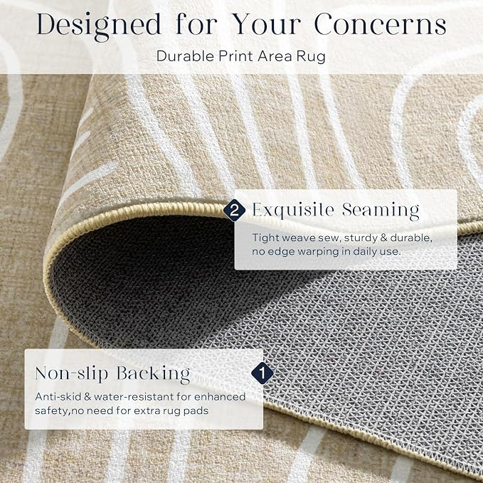 Phantoscope Washable Area Rug 5'x7' Non-Slip, Modern Neutral Boho Rugs - Image 4