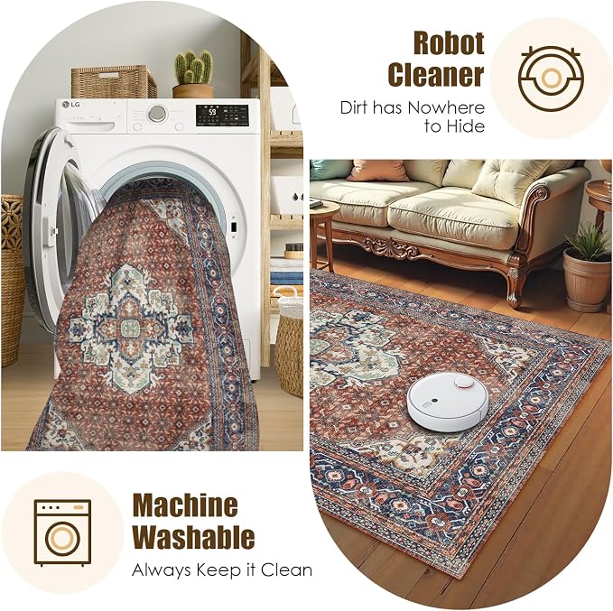 Washable Area Rug 5' x 7' Vintage Traditional Persian Mat - Image 7