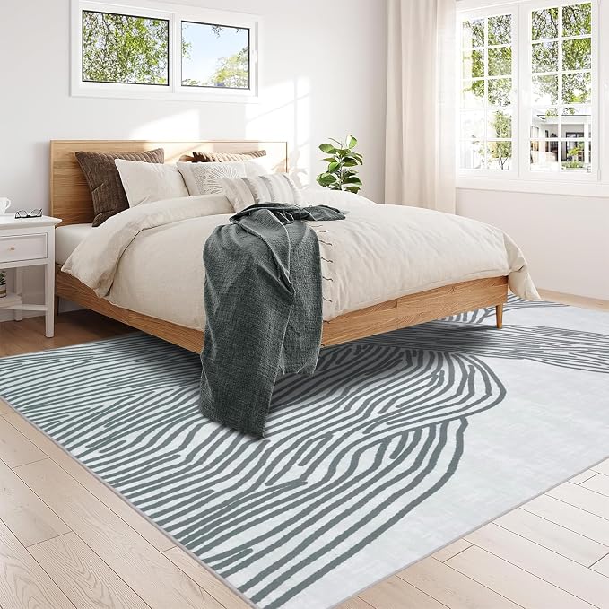 YIHOUSE Grey Rug for Living Room, 6×9 Modern Abstract Area Rug, Geometric - Image 3