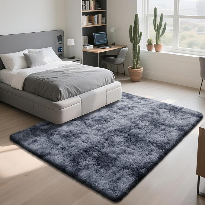 Fluffy Rug Shaggy Area Rug, Mottling Dark Grey 6x9 Area Rugs - Image 3