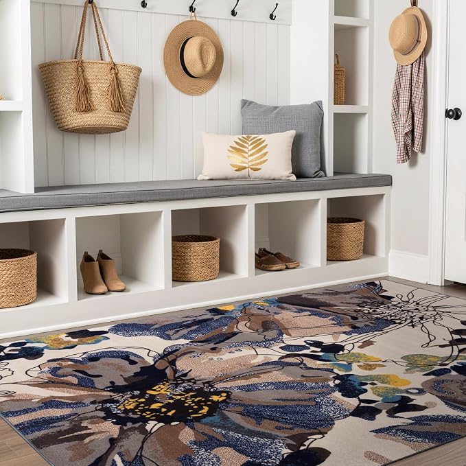 Rugshop Cream Bright Flowers Non Slip Non-Shedding Area Rug - Image 10