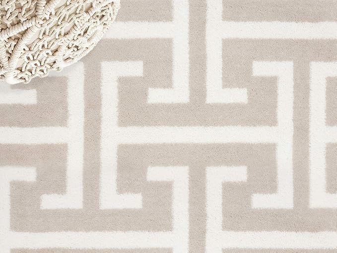 Abani Contemporary 3D Beige & White Modern Greek Key Pattern Area Rug - Image 7