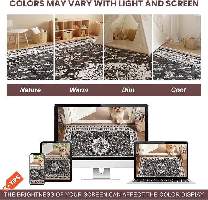 2' x 3' Black Washable Area Rugs, Non-Slip Entryway Rug, Boho Low Pile Door Mat - Image 8