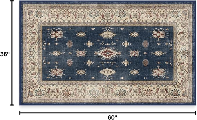 RUGGABLE Washable Vintage Area Rug – Verena Sapphire 3x5, Stain-Resistant - Image 3