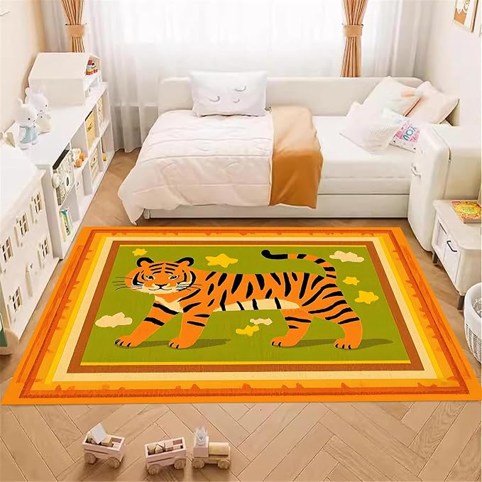 Tiger Rugs for Living Room，4x5ft, Modern Minimalist Style Orange Tiger Rug - Image 4