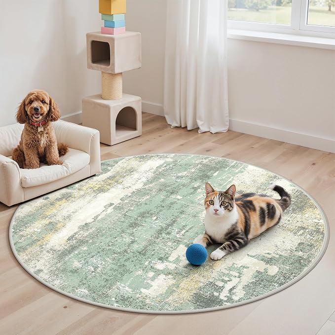 GENIMO Round Area Rugs 5FT for Living Room, Washable Circle Rug Low Pile - Image 2