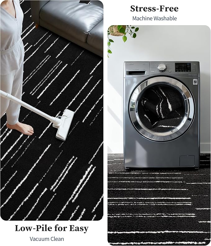 YIHOUSE 6x9 Abstract Line Area Rug, Modern Washable Stain Resistant Rugs Non - Image 5