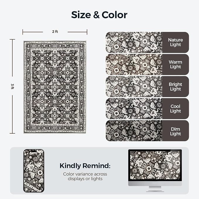 WITSHOCK Washable 2x3 Entryway Area Rug: Soft Non-Slip Backing Washable Rugs - Image 2