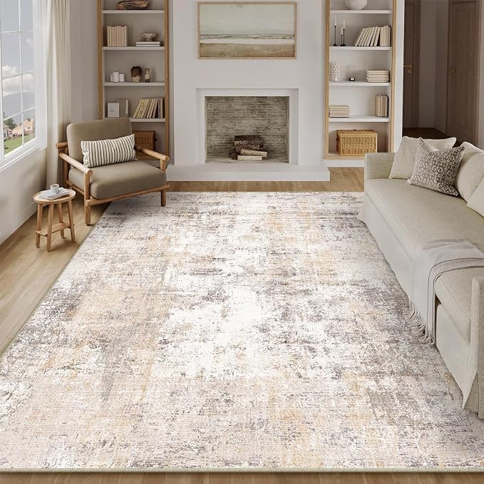 9x12 Area Rug Beige Grey Abstract Living Room Bedroom Washable Carpet Neutral - Image 5