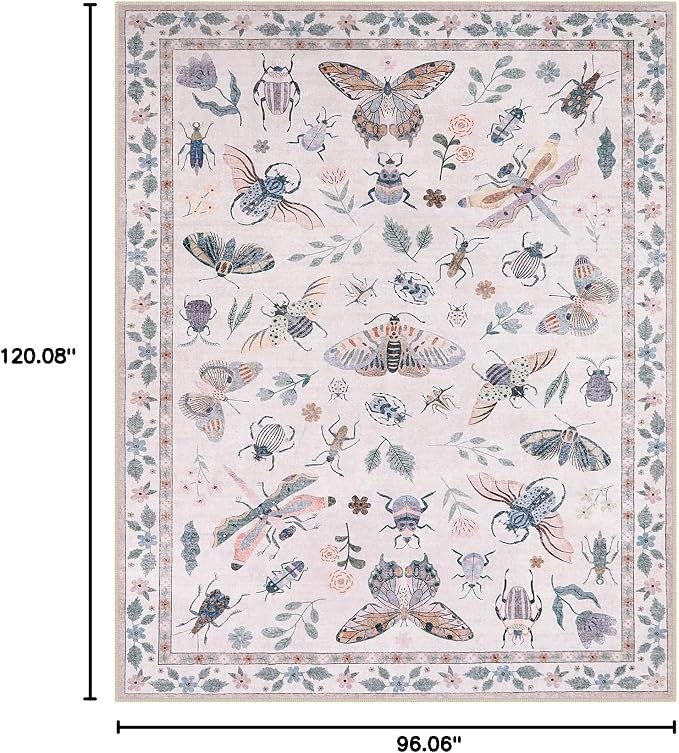 Lahome Insect Print Washable Rugs 8x10, Soft 8x10 Rugs - Image 2