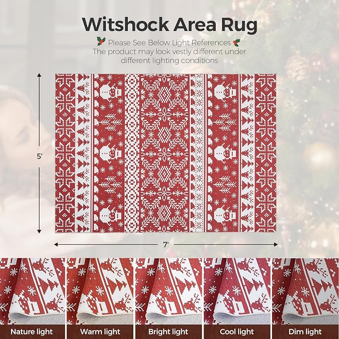 WITSHOCK Christmas Area Rugs for Living Room: 5x7 Stain Resistant Non-Slip - Image 2