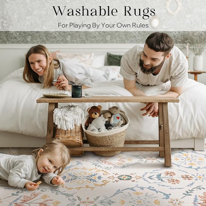 Phantoscope Washable Area Rug 6'x9' Non-Slip, Vintage Floral Boho Rugs - Image 9