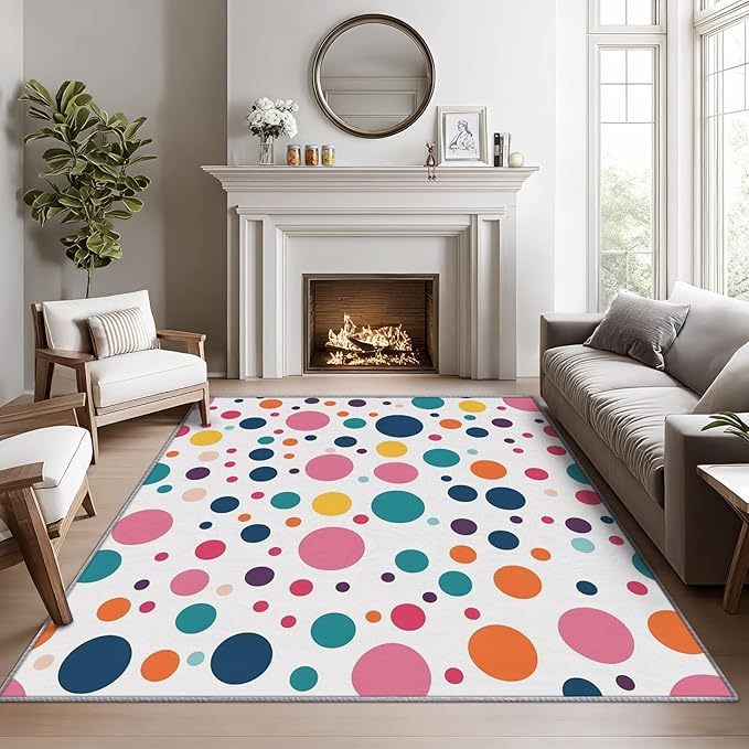 Polka Dots Rugs for Kids Room -Polka Dot Rug, 6x8 ft, Colorful Dots Washable by Phtbz