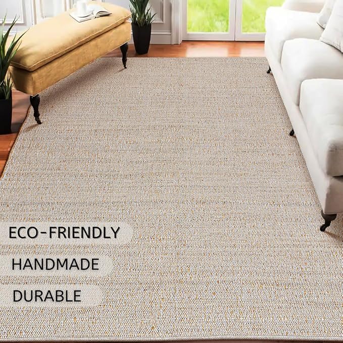 Hand Woven Jute Cotton Area Rug 5'x8' ft Rectangle Natural Farmhouse Rug - Image 6