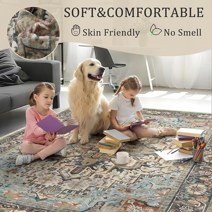 5x7 Machine Washable Area Rug for Living Room, Kids and Pets Friendly for - Image 4