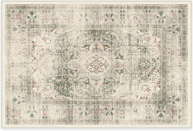 RUGGABLE Washable Vintage Area Rug – Sarrah Sage 2x3, Stain-Resistant, Non-Slip by RUGGABLE