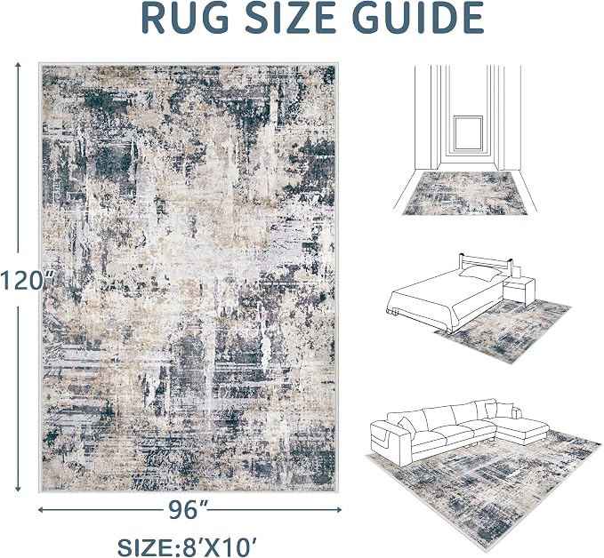 Area Rugs 8x10 Living Room: Washable Rug Modern Abstract Large Rugs Soft Non - Image 2