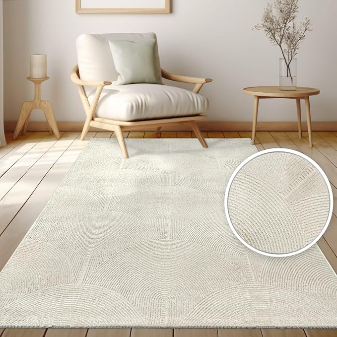 Paco Home Modern Area Rug with Minimalist Arched Lines in Neutral Cream - Image 2