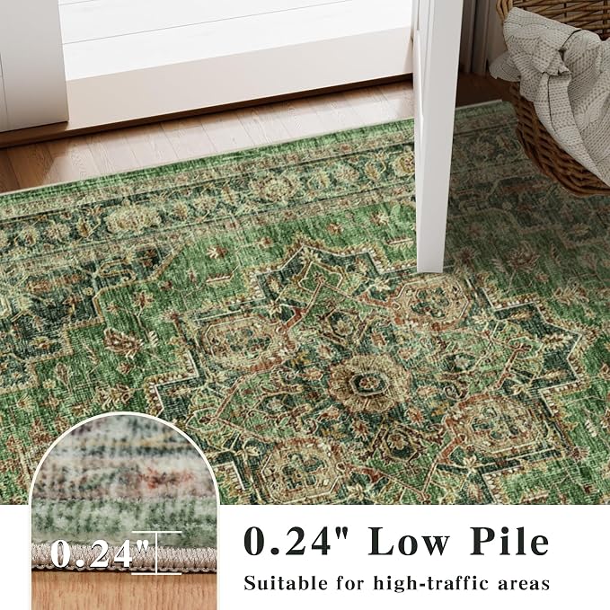 2x6 Vintage Runner Rug Low Pile Runners Non-Slip Machine Washable Rug Retro - Image 5
