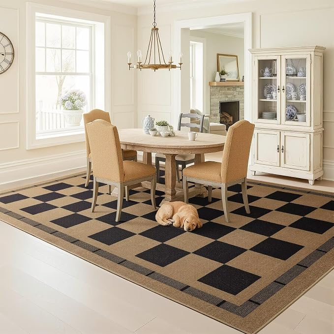 Checkered Jute Rugs, 6x9 Large Washable Outdoor Patio Rug, Living Room Bedroom - Image 4