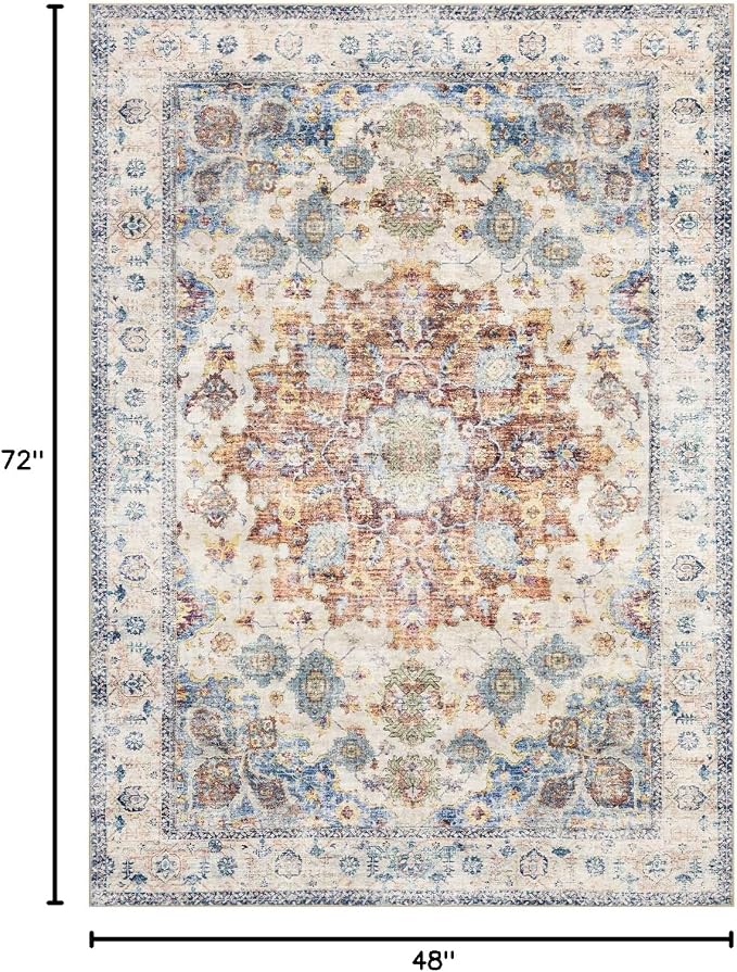 Area Rug 4×6, Vintage Boho Rug, Ultra-Soft Low Pile, Non Slip, Stain Resistant - Image 2