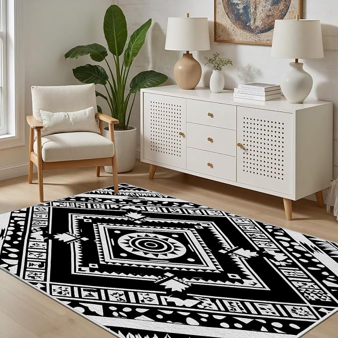 Area Rugs for Living Room 3x4, Moroccan Washable Low Pile Rug, Boho Neutral by Unknown