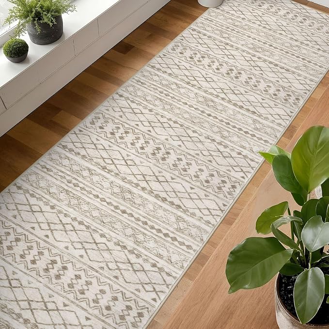 KUTA Long Hallway Runner Rug 2.6x18 Non-Slip Washable, Moroccan Vintage Beige - Image 3