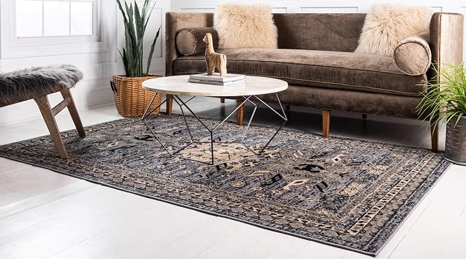 Unique Loom Taftan Collection Border Geometric Tribal Inspired Design Area Rug - Image 3