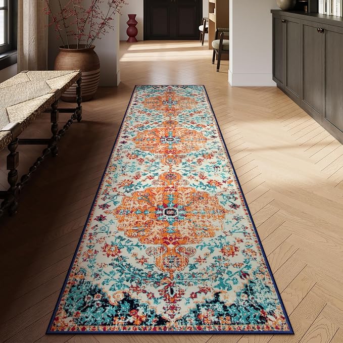 Lahome Bohemian Floral Medallion 2'8" x 10' Hallway Runner Rug, Soft Washable by Lahome