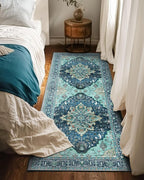 Area Rugs 2'x6' Washable Non-Slip, Floral Vintage Distress Print Pattern - Image 2