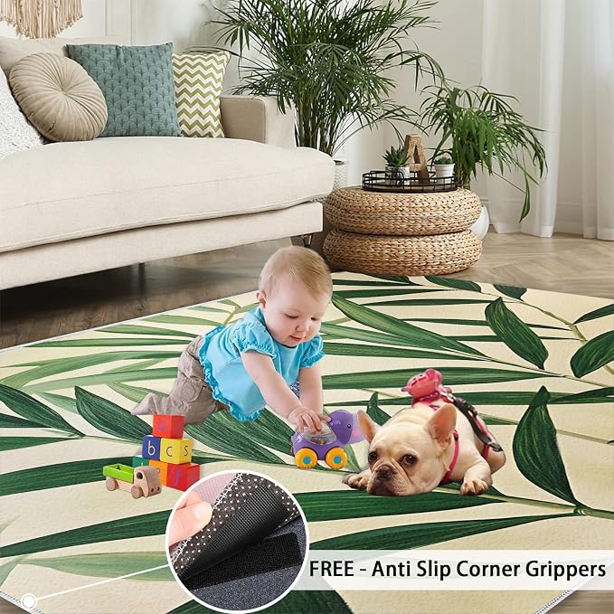 3x4 Bamboo Leaves Rugs for Entryway - Image 5