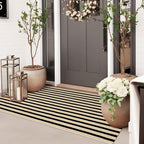 Outdoor Rug Front Door Mat 2'x4.3', Cotton Indoor Doormat Washable Black and by Sungea