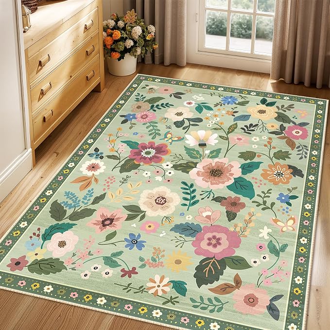 Floral 3x5 Area Rug Machine Washable Soft Print Boho Carpet Non Slip Doormat - Image 8