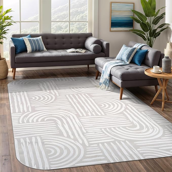 Beverly Rug Modern Geometric Area Rug 5x7 Low-High Pile Durable Soft Abstract by BeverlyRug