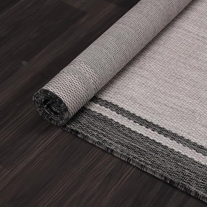 CAMILSON Indoor Outdoor Rug, 6x9 Bordered Gray Modern Area Rugs - Image 8