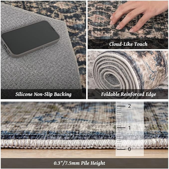 Washable 4x6 Rugs for Living Room, Boho Non-Slip Vintage Distress Small Rugs - Image 5