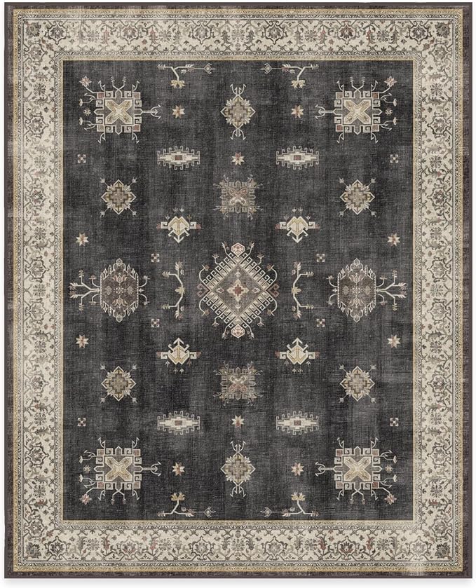 RUGGABLE Washable Vintage Area Rug – Verena Dark Wood 8x10, Stain-Resistant - Image 3