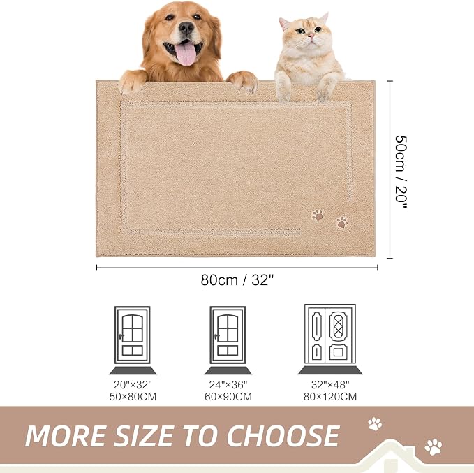 BEQHAUSE Dog Door Mat for Muddy Paws 20"x32" Dirt Trapper Absorbent Doormat Non - Image 2