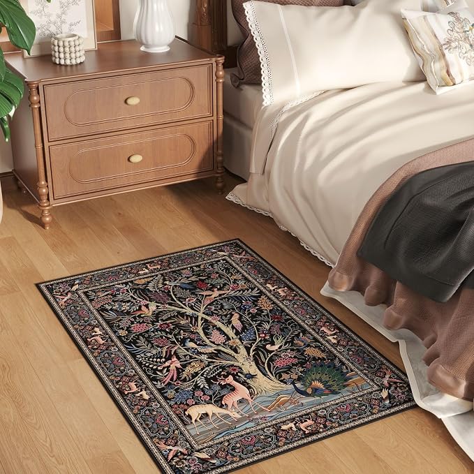 Rugcomf Indoor Door Mat 2x3 Rug Vibrant Tree of Life-Patterned Vintage Machine - Image 4