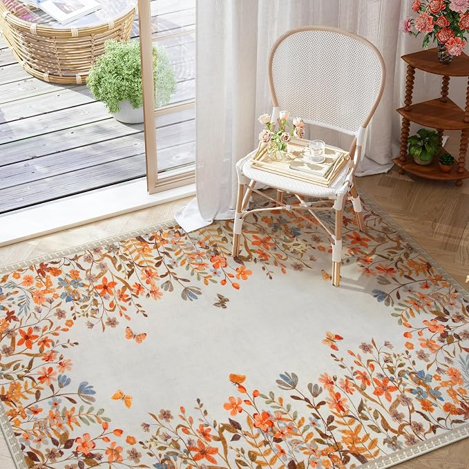 Wonnitar Floral Washable Area Rug 4x6 Halloween Rug, Non-Slip Soft Fall Rugs - Image 2