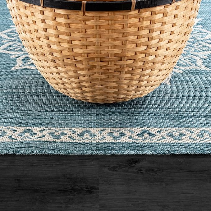 CAMILSON Outdoor Rug 6x9 Medallion Aqua Modern Area Rugs - Image 8