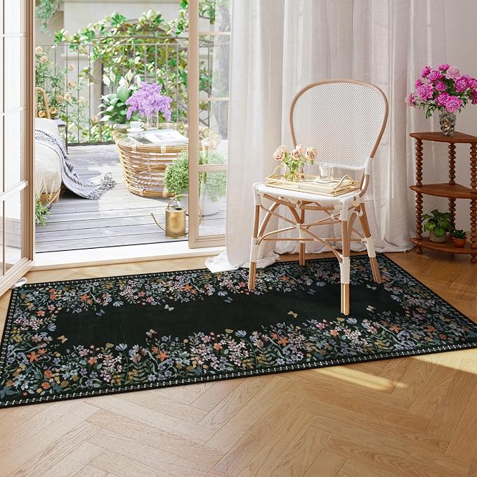 Lahome Boho Floral 2x6 Black Bathroom Runner Rugs Non Skid Washable, Rug Runners - Image 8