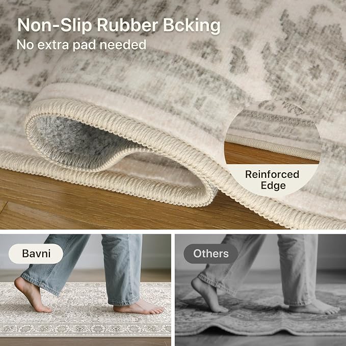 Bavni Washable Rugs 8x10-Machine Washable Rug Lightweight Low Pile, Vintage - Image 5