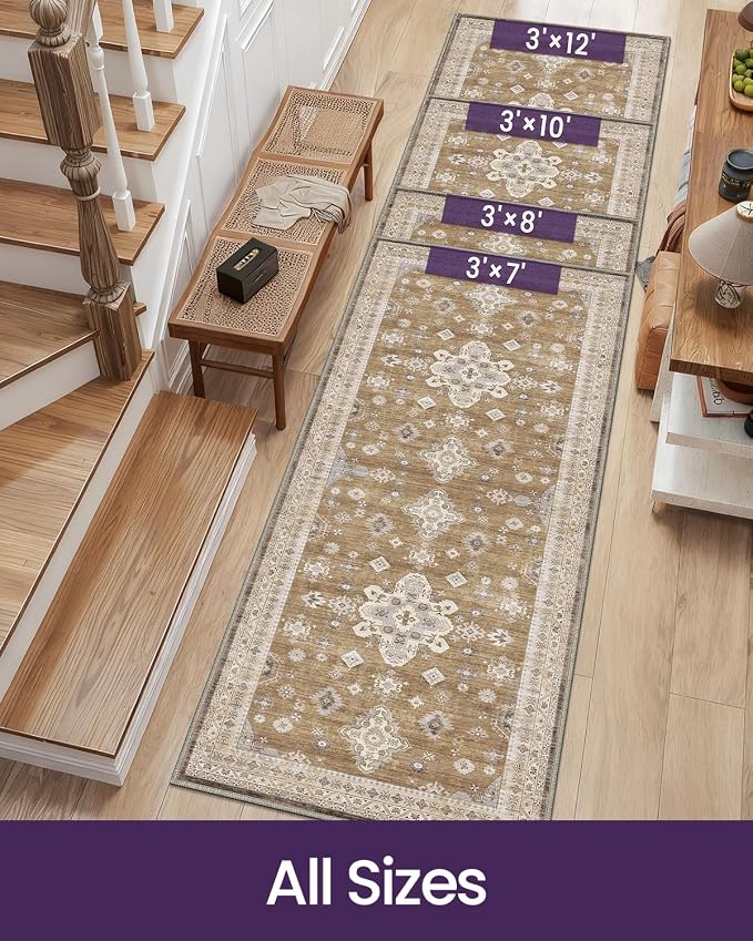 DEXI Hallway Runner Rug 3x10, Distressed Non Slip Runners Carpet, Boho Vintage - Image 2