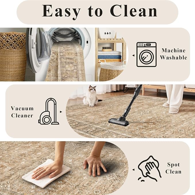 2.6x8 Runner Rug for Hallways Vintage Distressed Non Slip Long Carpet Floral - Image 7