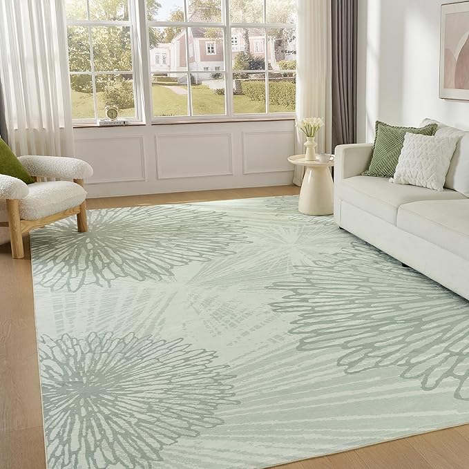 WITSHOCK 9x12 Washable Rug for Living Room, Modern Floral Distress Print by WITSHOCK